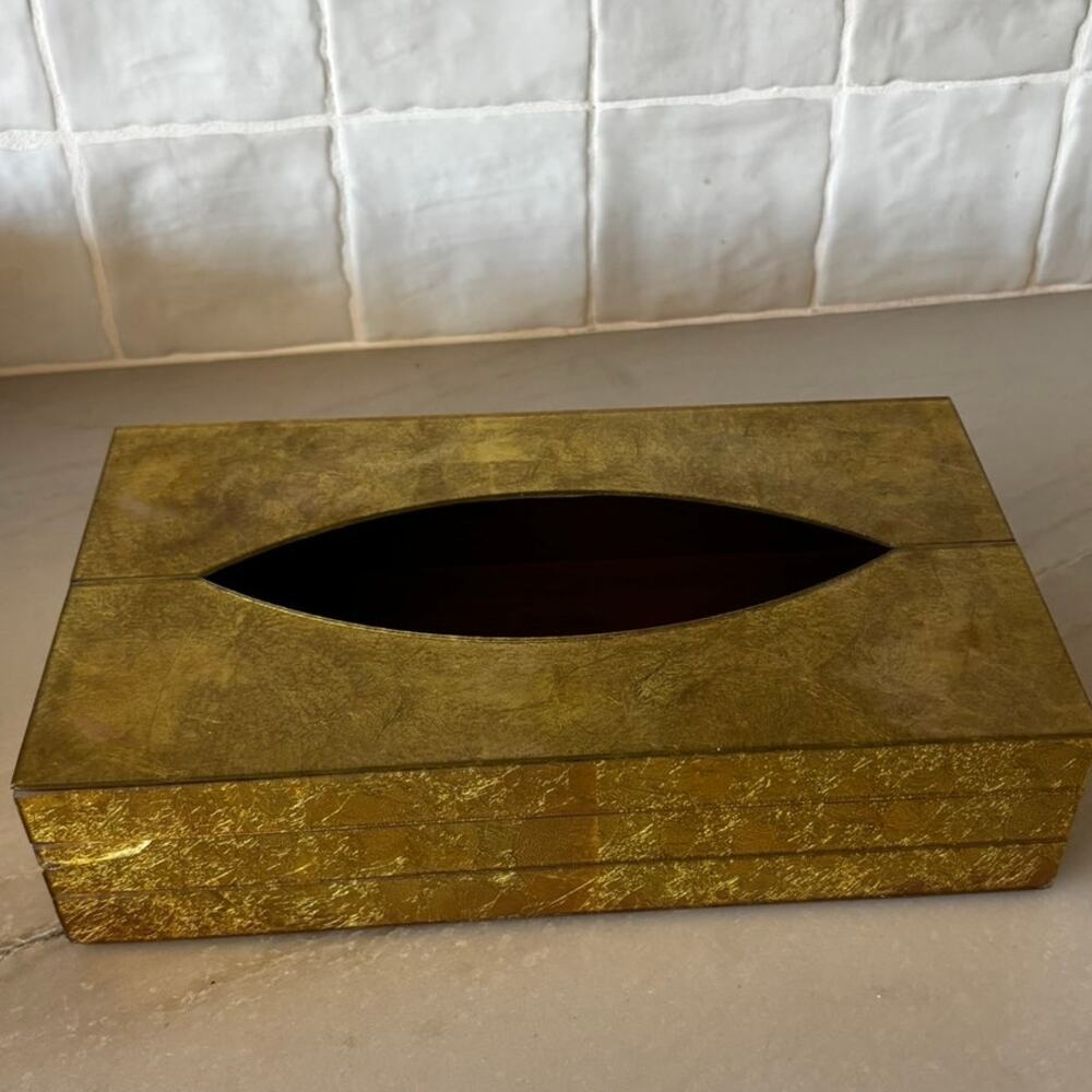 Vintage Hollywood Regency Gold Tissue Box Cover National Products MCM